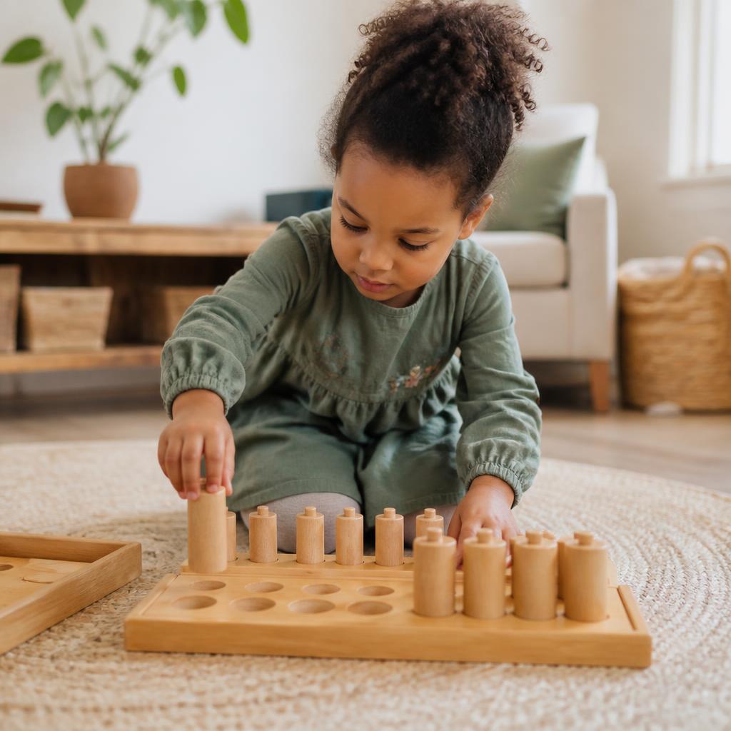 Diverse children engaged in hands-on Montessori learning together